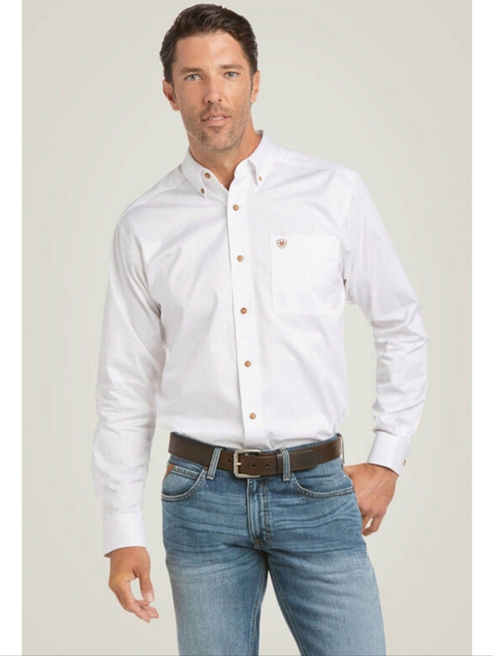 Ariat Men's Solid Twill Long Sleeve Button Down Western Shirt White Size Medium